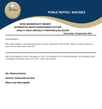  Delay in refuse collection Plett South